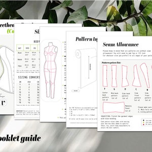 All our patterns come with custom pdf booklets that contain a lot of information, from printing instructions, sizing, pattern information, seam allowances and so forth.