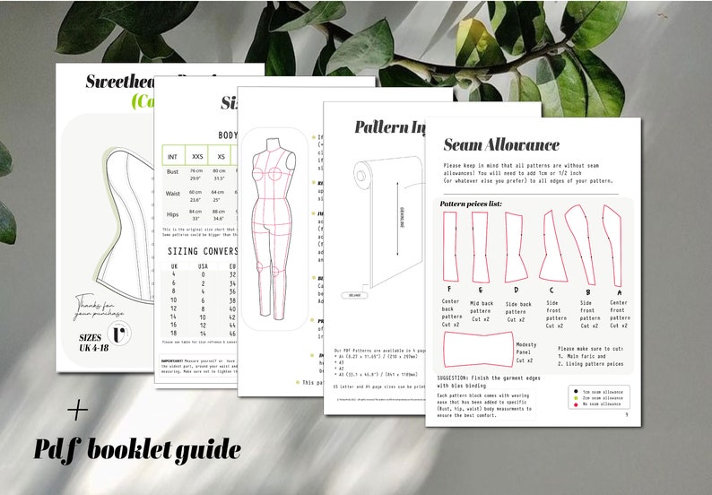 All our patterns come with custom pdf booklets that contain a lot of information, from printing instructions, sizing, pattern information, seam allowances and so forth.
