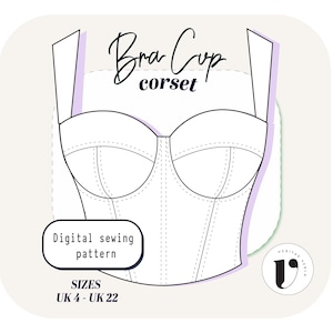 Patrón de costura de corsé con copa de sujetador en formato digital en pdf, patrón de bustier con copa de sujetador con aros, patrón de costura de corsé con copa estructurada para bricolaje, parte superior de corsé