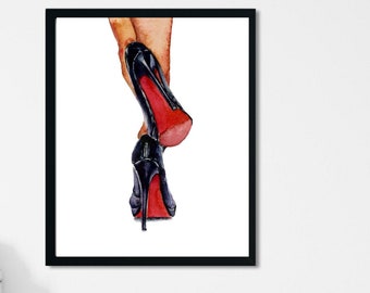 Fashion Inspired Art Print; Black Heels Digital Print; Fashion Art; Sexy High Heels