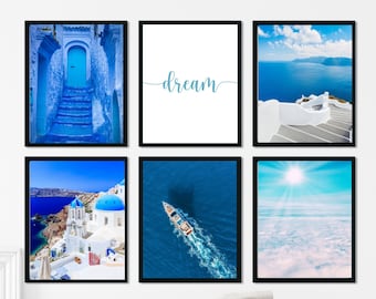 Digital File Download; Shades of Blue and White Wall Art; Santorini Architecture; Greece Vacation; Mediterranean Vibes; 6 Piece Photo Bundle