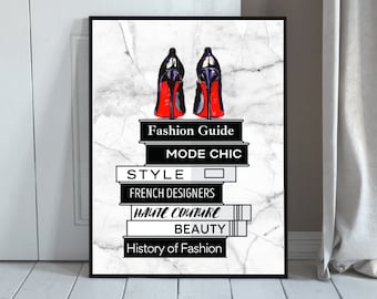 Fashion Red, Black and White Digital Art Print; Shoes Wall Art; High Heels Print; Beauty Room Decor