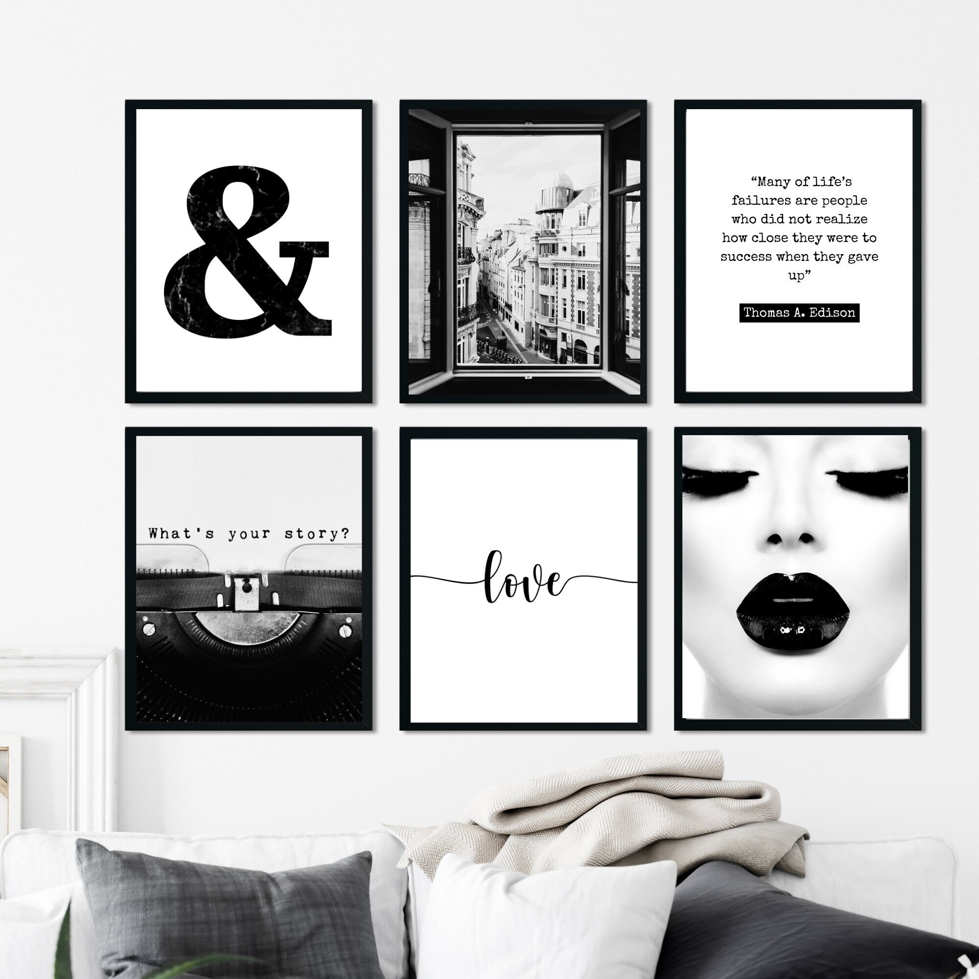 6 Piece Black and White Wall Art Set Home Gallery Wall Etsy Canada
