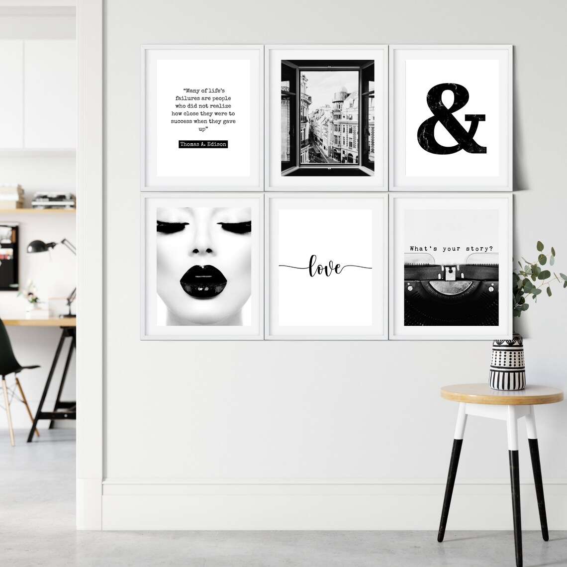 6 Piece Black and White Wall Art Set Home Gallery Wall Etsy