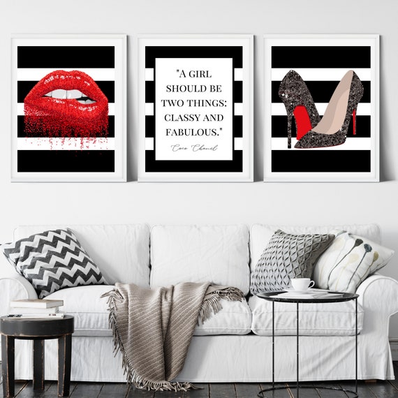 3 Piece Red Black and White Wall Art Fashion Heels Prints 