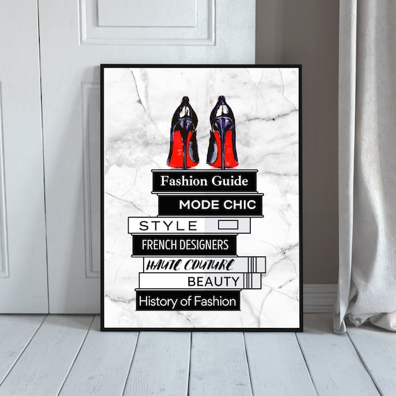 Fashion Red, Black and White Digital Art Print; Shoes Wall Art; High Heels Print; Beauty Room Decor