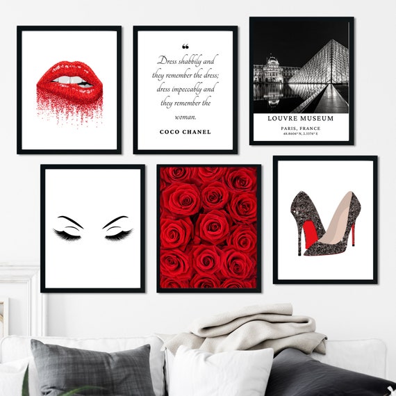 6 Piece Red and Black Fashion Decor Print Set Bedroom / 
