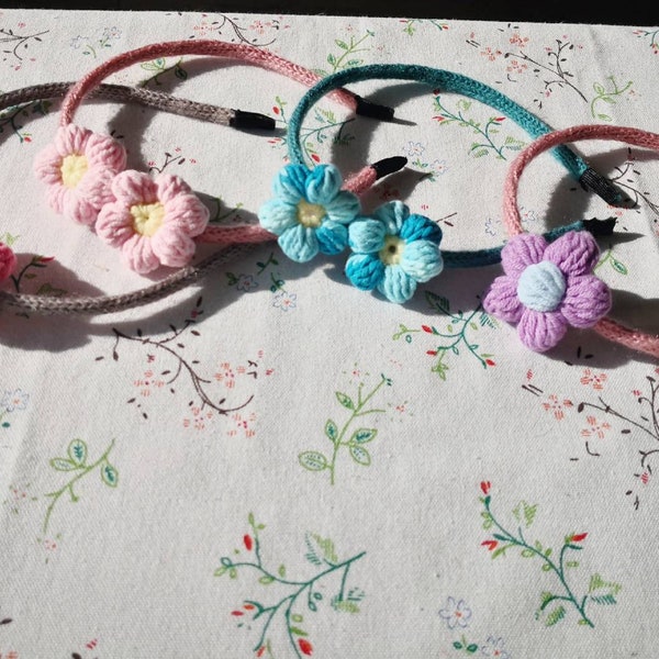 Bandeau et barrettes cheveux fleurs crochet fait main