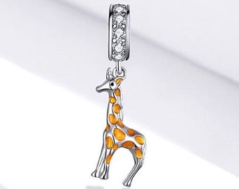 100/% Genuine 925 Sterling Silver Yellow Enamel Giraffe Animal Pendant Charms Fit Charm Bracelets /& Bangles Fine Jewelry Making