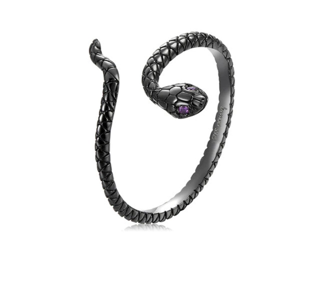 Thin Mysterious Black Snake Ring Adjustable Ring Enamel 925 Etsy