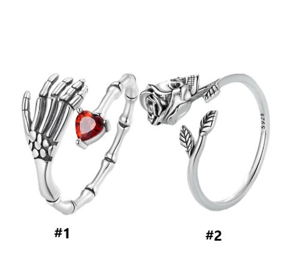 Adjustable Skeletal Ring Skeletal Face Skeletal Hands 925 Etsy