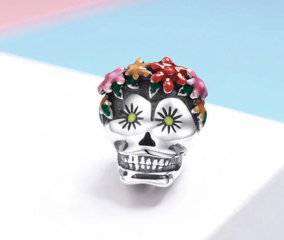 Charms for Pandora Bracelet Flower Skull Charm 925 Sterling