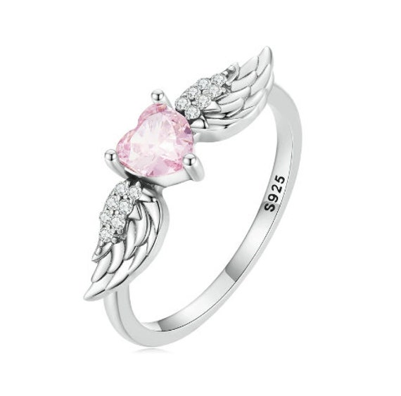 Pink Angel Wings Heart Ring 925 Sterling Silver Etsy