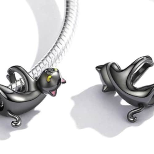 925 Sterling Silver Lucky Black Cat Charm Bead for Bracelet Etsy