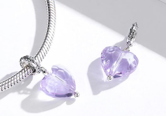 Charms for Pandora Bracelet Purple Heart Crystal Charm 925