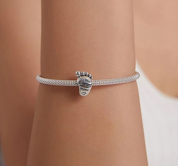 Baby Feet Charm Bead, Heart, Sterling Silver, Fits Pandora| Charming  Engraving