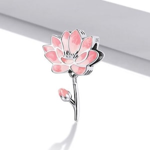 Charms for pandora bracelet, Pink Lotus Charm, 925 Sterling Silver