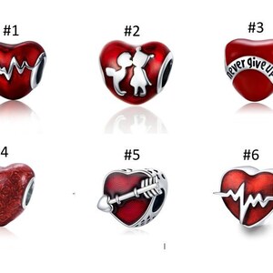 Charms for pandora bracelet, Red Heart Charm, Red Heartbeat Charm, Sweet Childhood Charm, 925 Sterling Silver