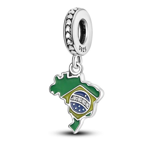 Charms for pandora bracelet, I Love Brazil Charm, 925 Sterling Silver