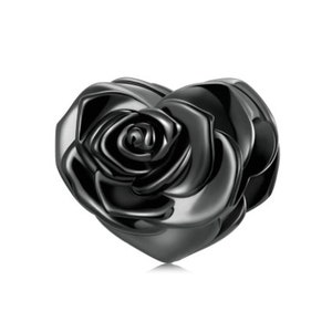 Charms for pandora bracelet, Black Heart Rose, Enamel, 925 Sterling Silver