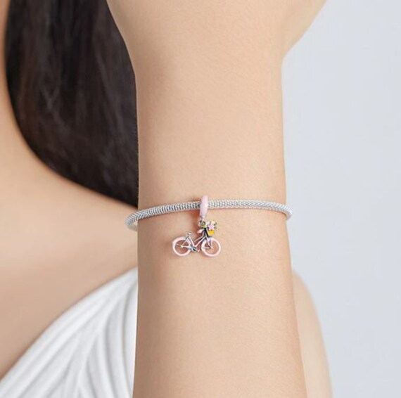 Charms pulsera de pandora Pink Cottage Bicycle Charm - Etsy España