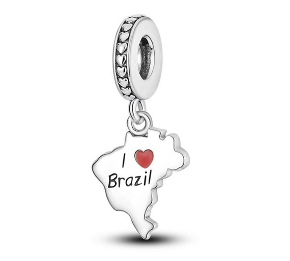 Charms for Pandora Bracelet, I Love Brazil Charm, 925 Sterling