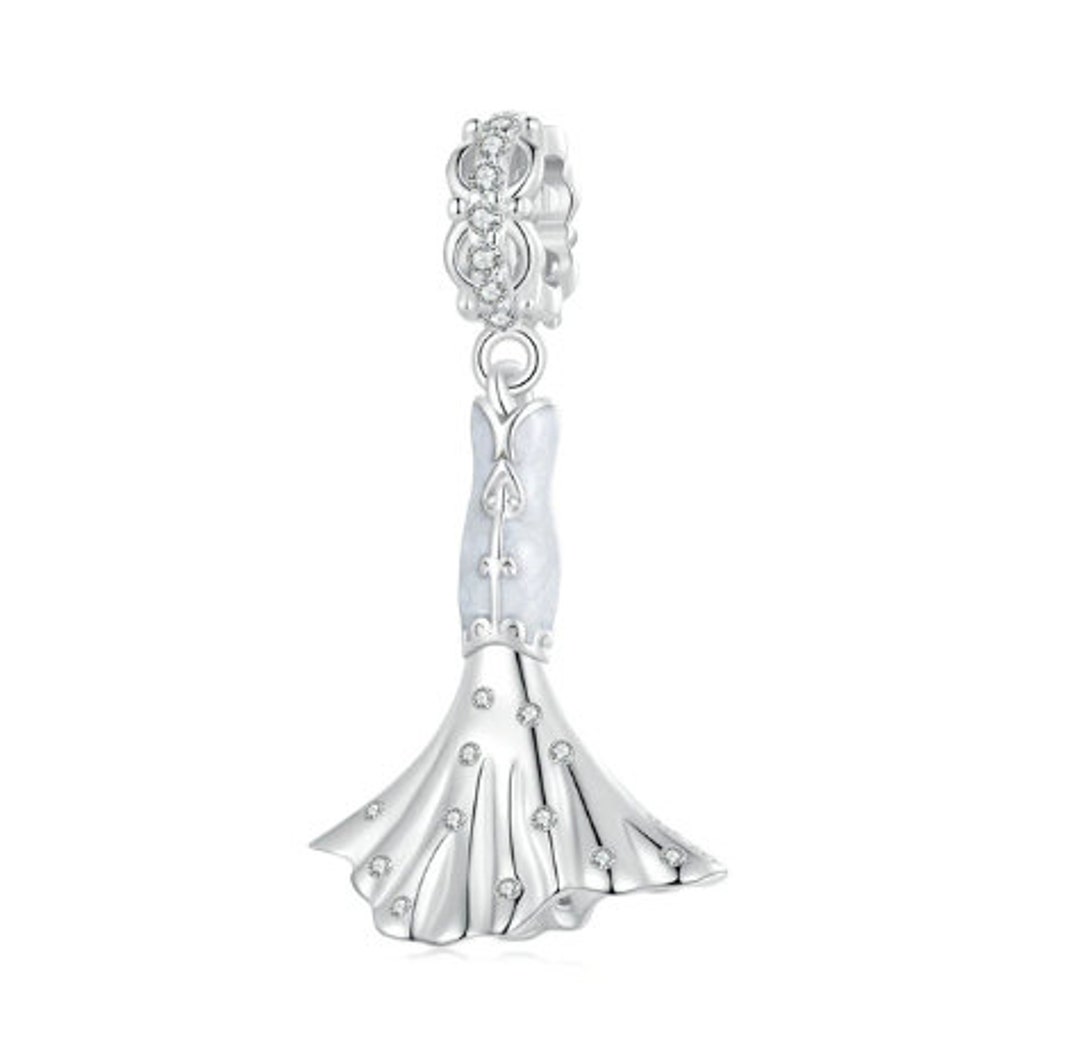 Charms Fit Bracelet, Bridal Dress Charm, Wedding Dress Charm, 925 Sterling Silver, Enamel Etsy