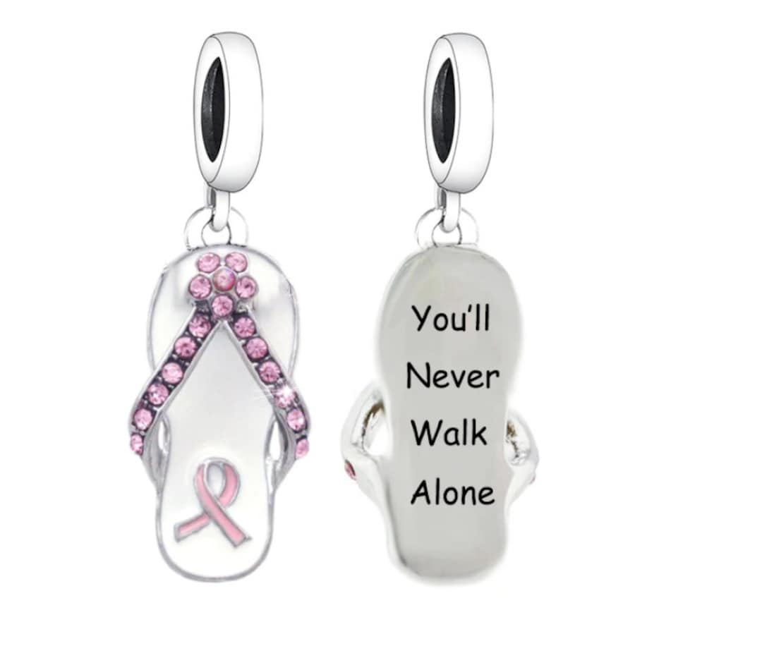Charms for Pandora Bracelet, Breast Cancer Charm, You'll Never Walk