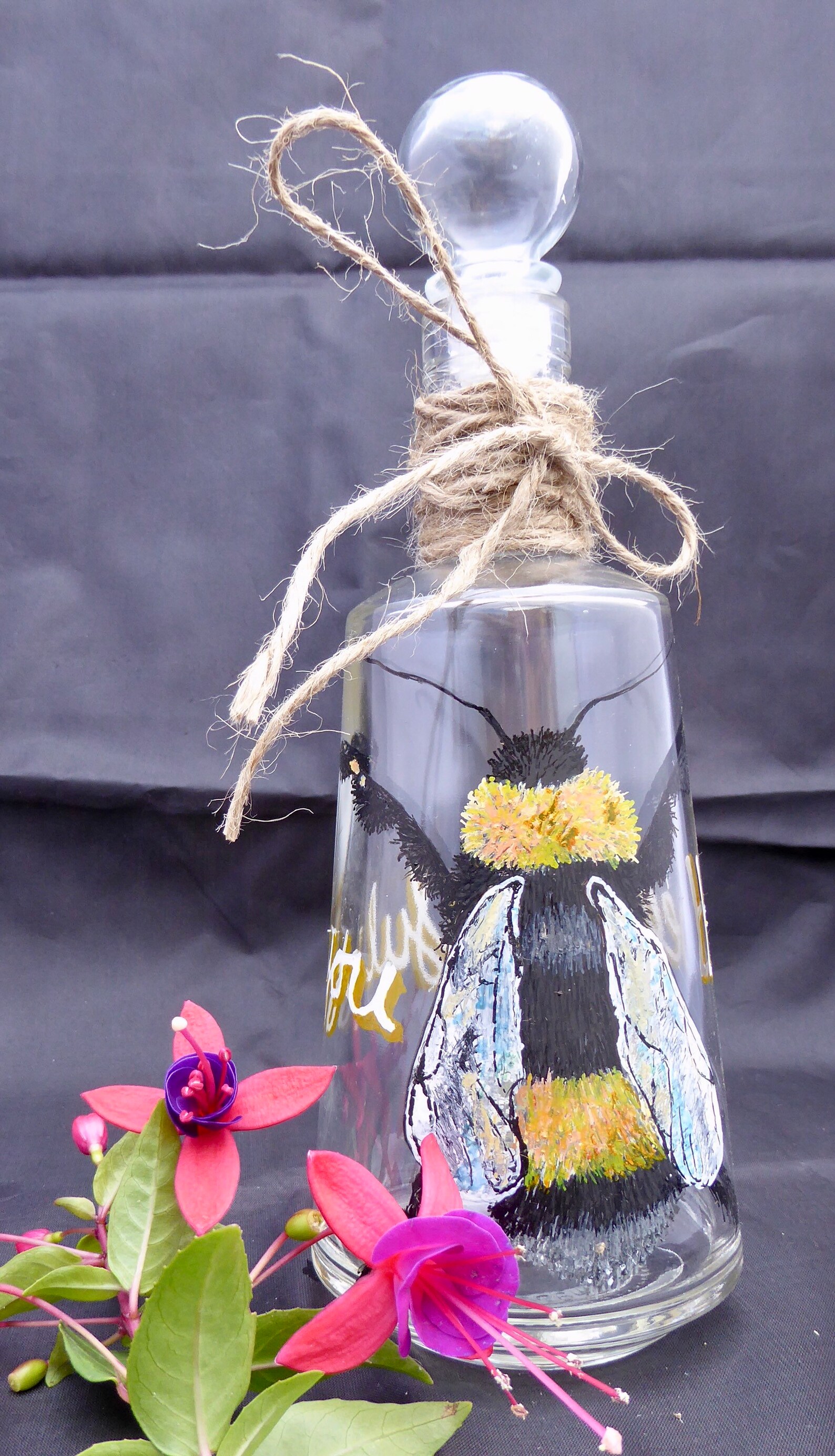 Bee bottle hand painted up cycled clear glass bottle and Etsy