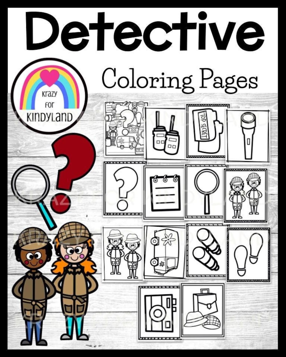Detective / Mystery Coloring Pages Booklet: Magnifying Glass, Briefcase ...