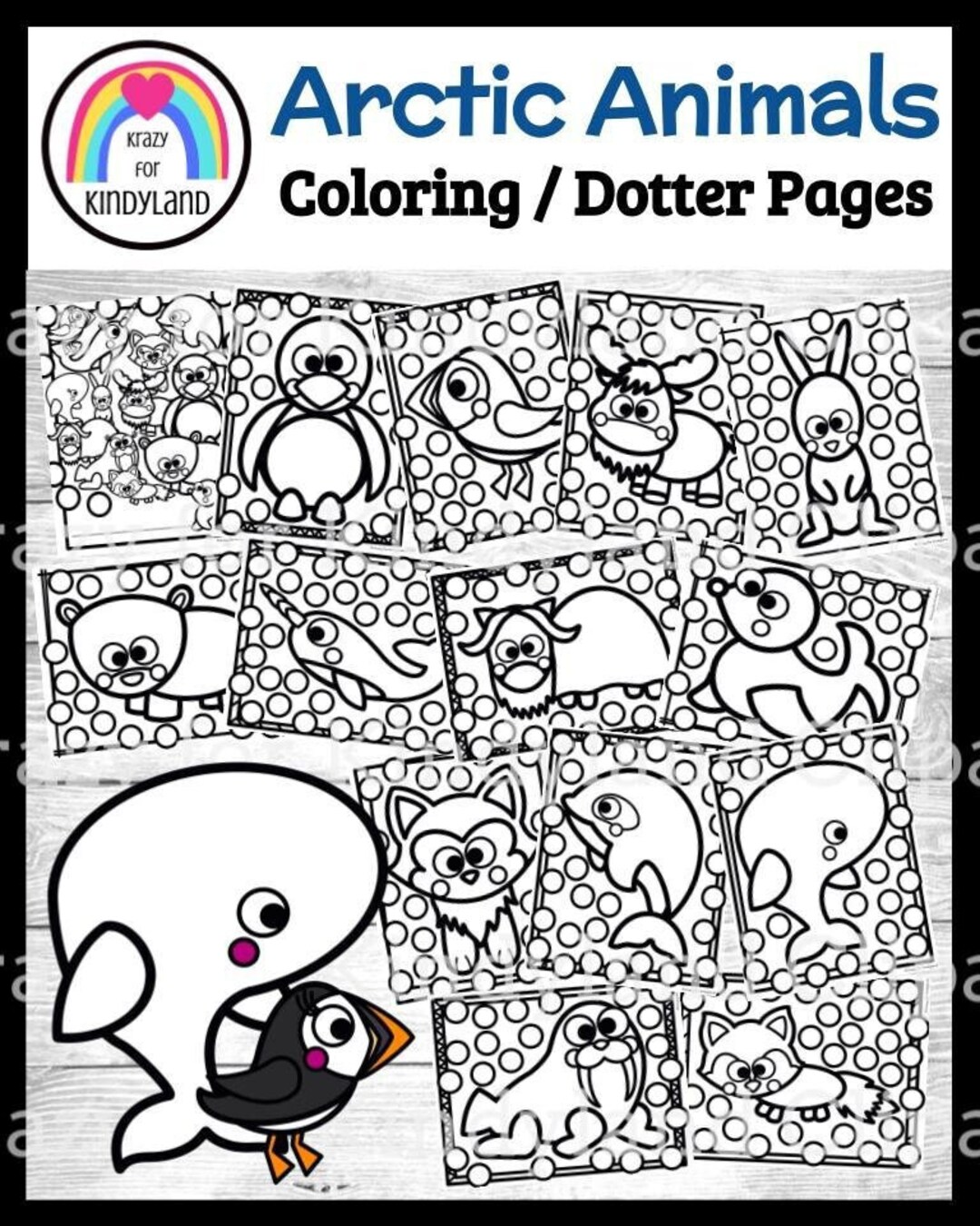 Arctic Animals Coloring & Dotter Pages Booklet, Polar Bear, Penguin