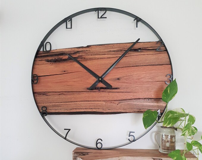 Wall Clock, Australian Large 70cm Marri Timber Wall Clock With Metal Numbers , Unique Clock, Rus