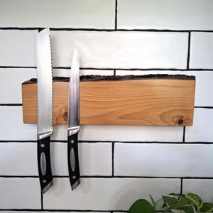 Handmade Wooden Magnetic Knife Holder: Japanese Red Pine, Kitchen Storage