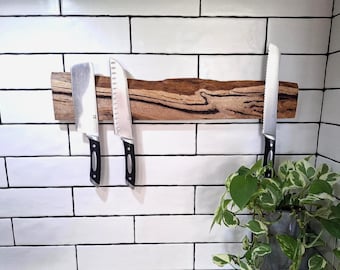Custom Handmade Wooden Magnetic Knife Holder: Wall-Mounted Kitchen Storage