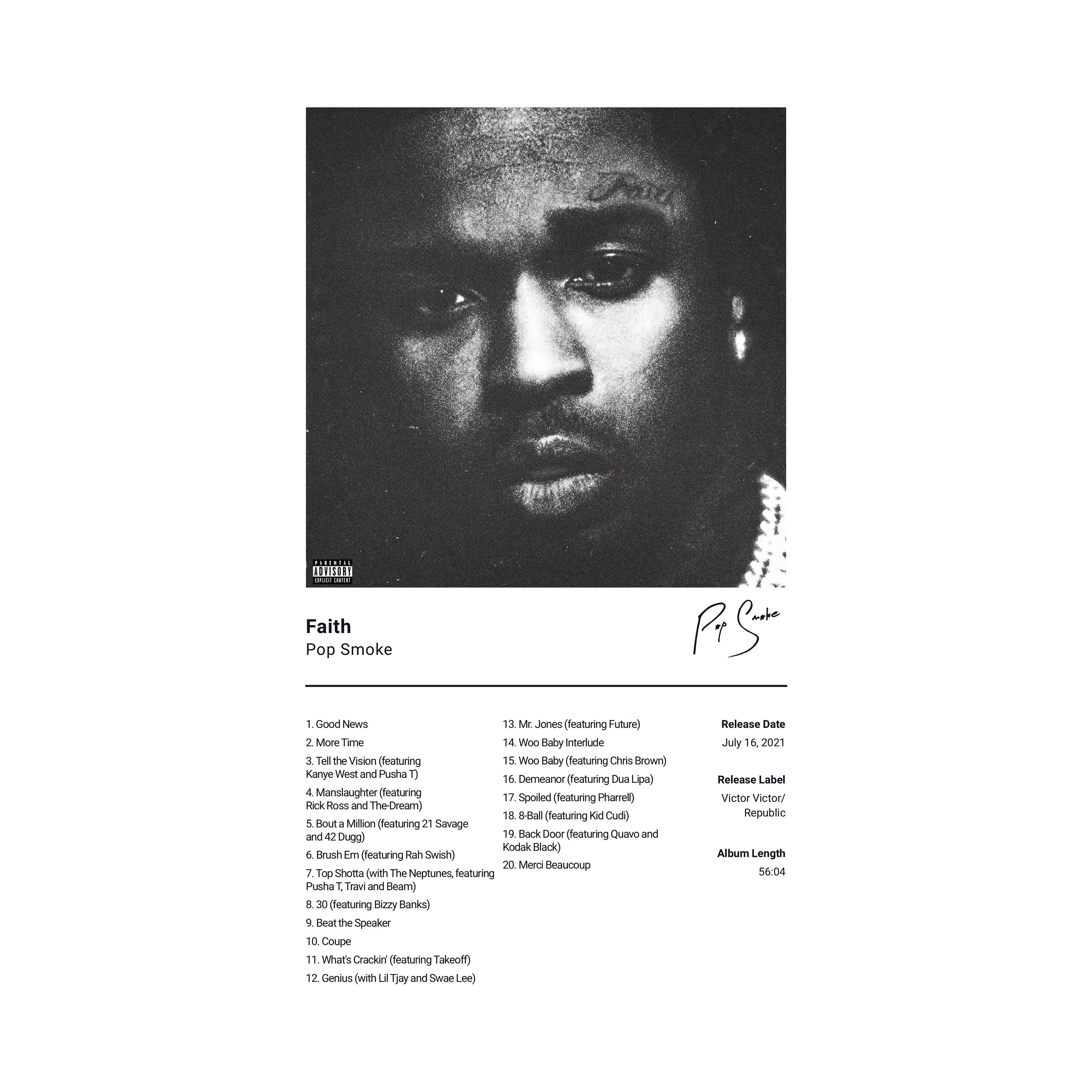 Pop Smoke Faith Album Cover Poster Art Hip Hop Trap Etsy