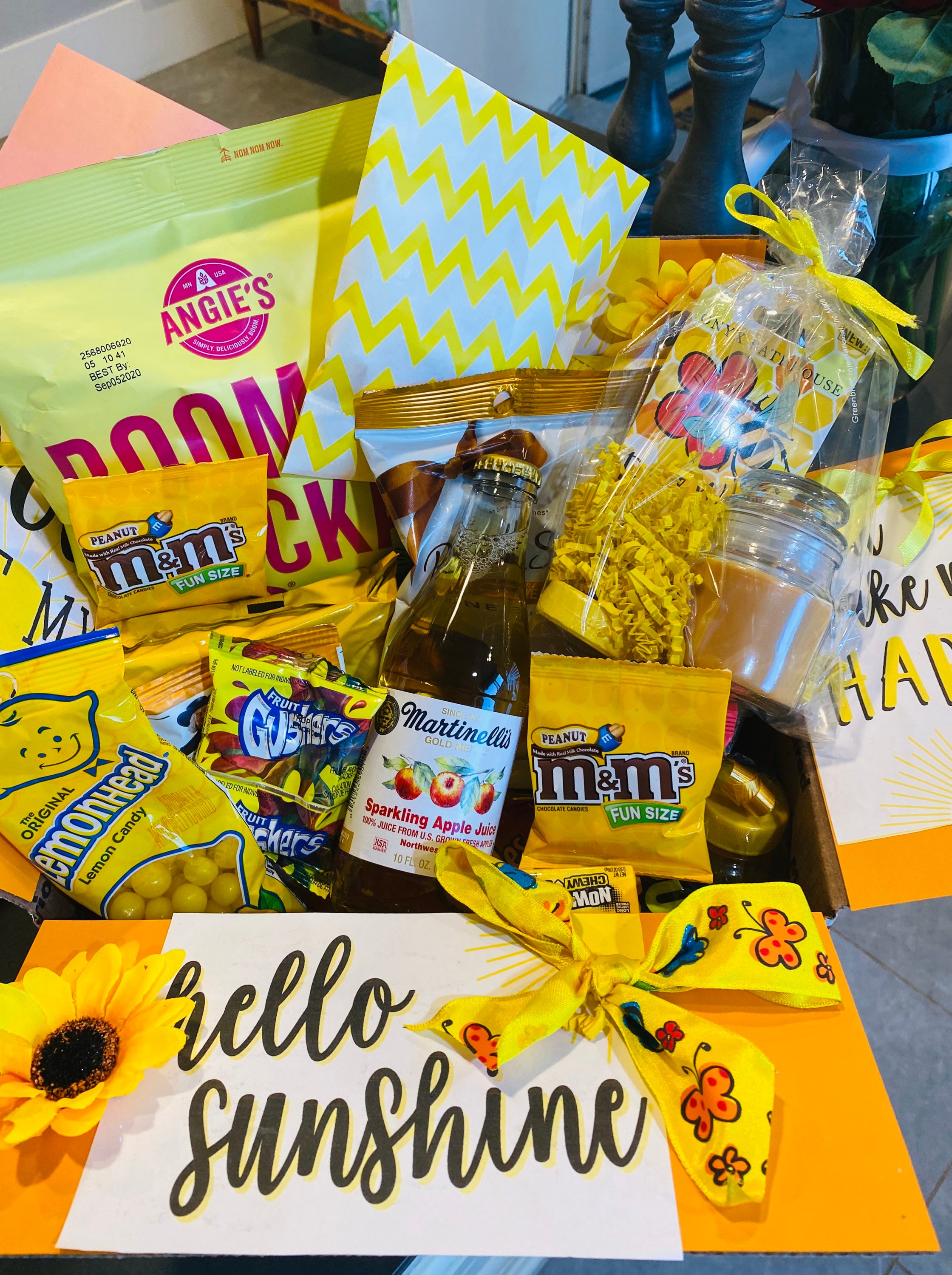 Hello sunshine gift basket colored themed yellow care package Etsy