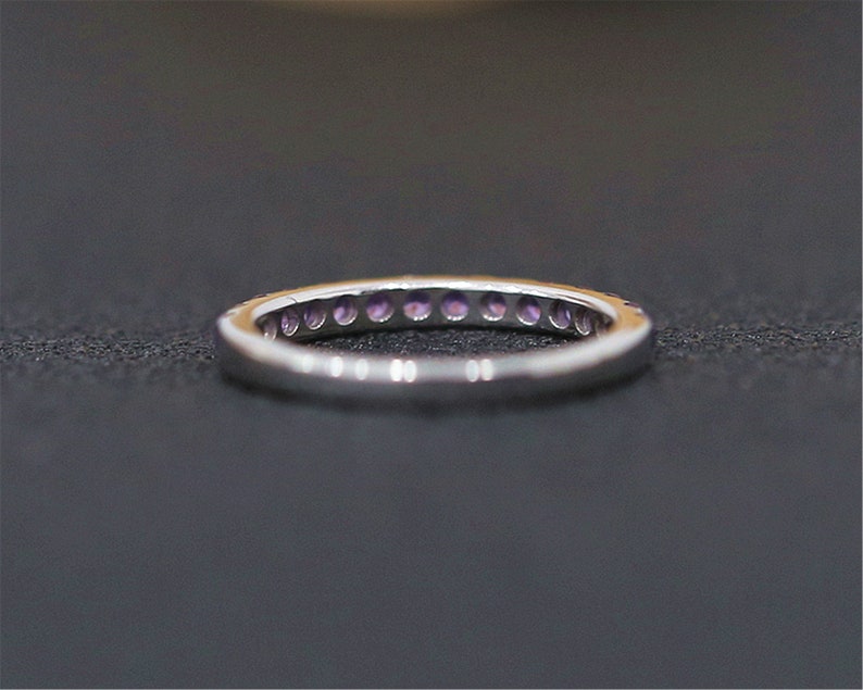 Amethyst Ring Half Eternity Matching Ring Vintage Wedding Band Stackable 14K White Gold Ring Anniversary Gift Birthday Present Holiday Gift