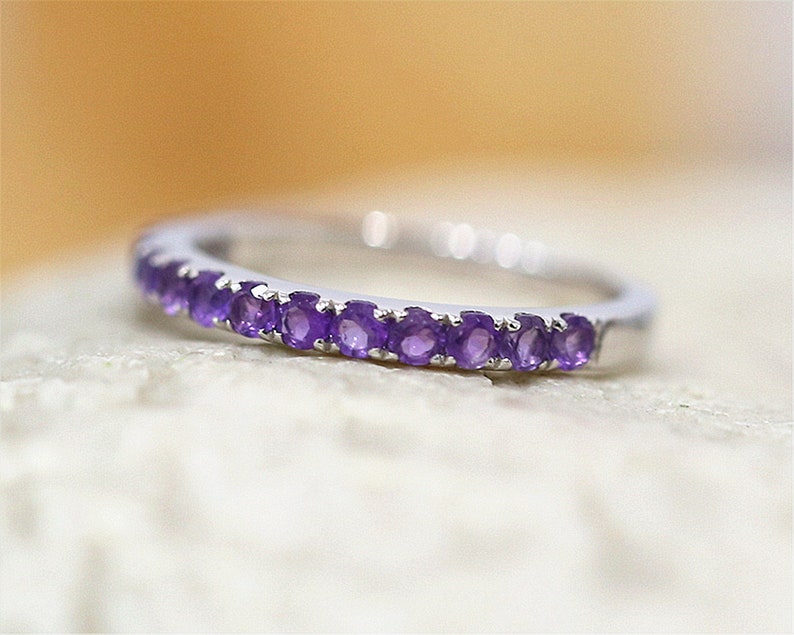 Amethyst Ring Half Eternity Matching Ring Vintage Wedding Band Stackable 14K White Gold Ring Anniversary Gift Birthday Present Holiday Gift