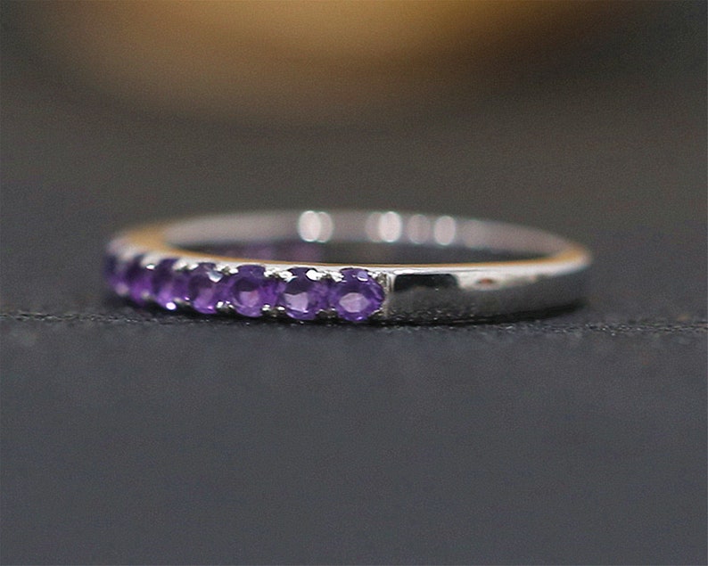 Amethyst Ring Half Eternity Matching Ring Vintage Wedding Band Stackable 14K White Gold Ring Anniversary Gift Birthday Present Holiday Gift