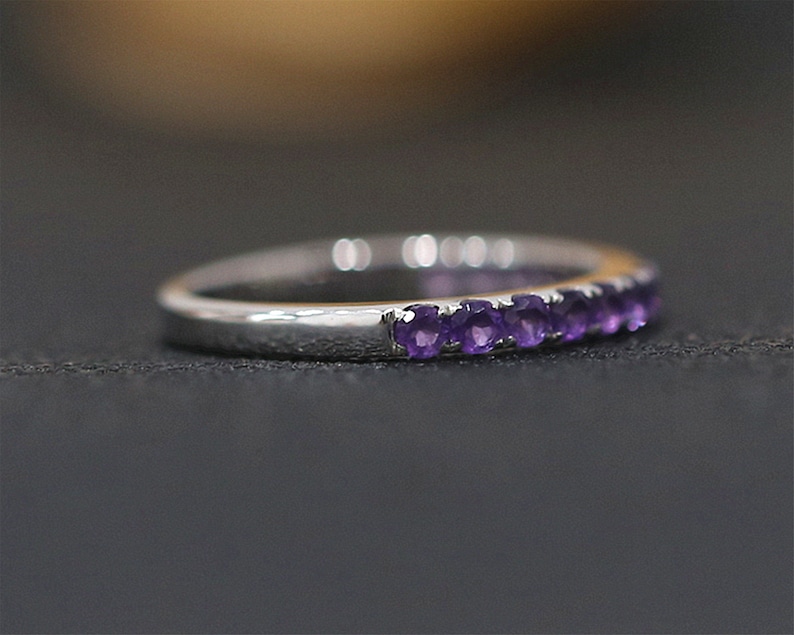 Amethyst Ring Half Eternity Matching Ring Vintage Wedding Band Stackable 14K White Gold Ring Anniversary Gift Birthday Present Holiday Gift