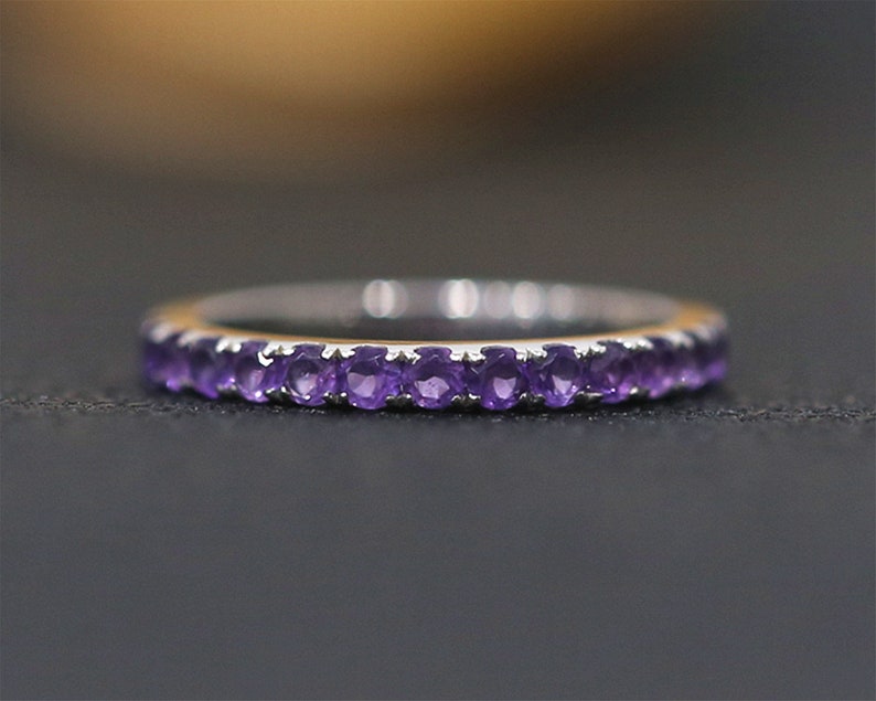 Amethyst Ring Half Eternity Matching Ring Vintage Wedding Band Stackable 14K White Gold Ring Anniversary Gift Birthday Present Holiday Gift