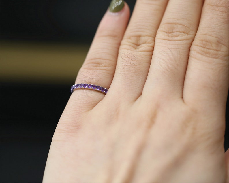 Amethyst Ring Half Eternity Matching Ring Vintage Wedding Band Stackable 14K White Gold Ring Anniversary Gift Birthday Present Holiday Gift