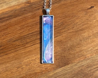 Abstract Art Pendant Necklace: Acrylic Skin Jewelry, Silver Tone Chain