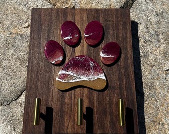 Dog paw leash holder - maroon ocean puppy decor