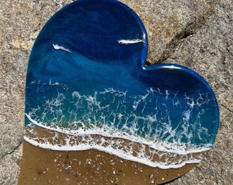 Resin Ocean Heart Wall Art: Beach Decor, Real Sand