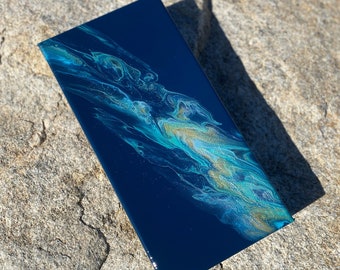 Original Ocean Pour Painting with Resin, 6x12 Canvas