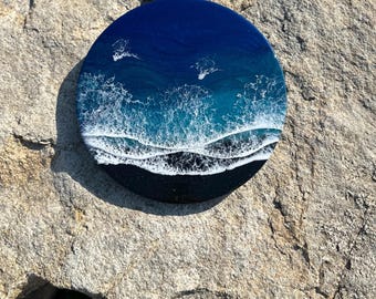 Round Ocean Painting 12 inch— Deep Sea Blue