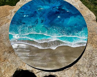 Maui Waters 24 inch round- Ocean Resin Painting