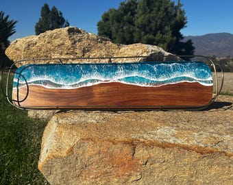Huge 32" ocean resin and wood rectangle tray