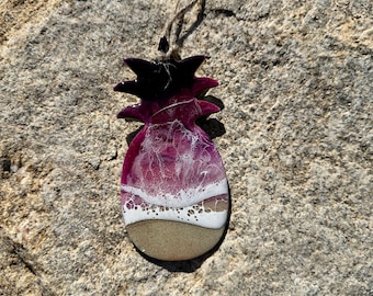 Ocean Resin Art Pineapple Ornament: Beach Home Decor (5x2.5 in)